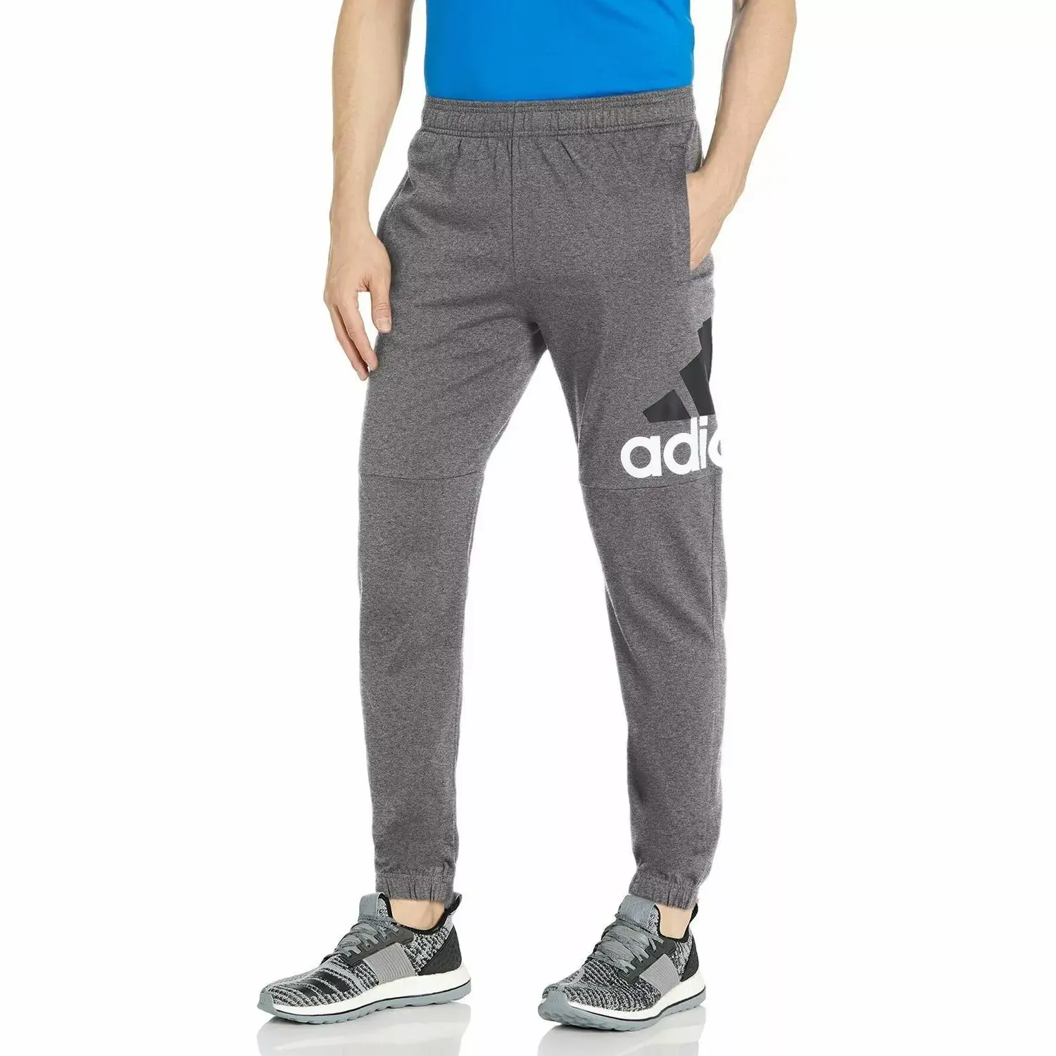 Adidas Эссеншиалс перформанс вязаные спортивные штаны мужские темно-серый/белый — фото 3