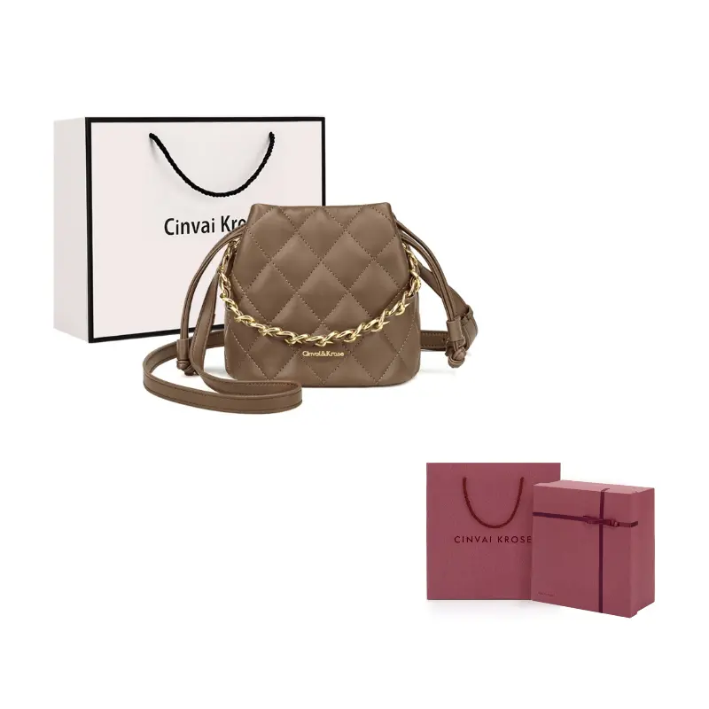 

CinvaiKrose Кожаная сумка через плечо из искусственной кожи компактная ведерка женская черная бежевая, Brown