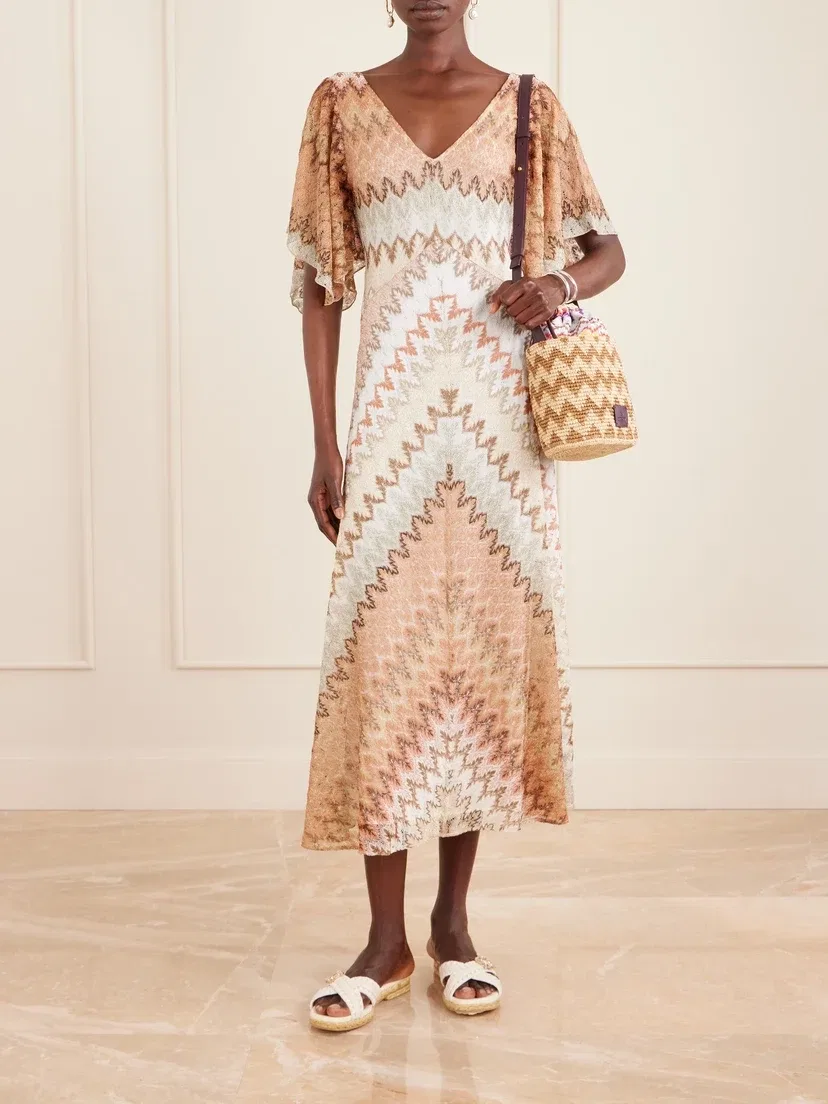 Маленькая полосатая сумка-ведро из рафии Missoni, бежевый — фото 3