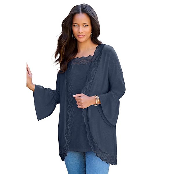 

Женский кардиган с кружевными деталями и топ Roaman'S, Navy