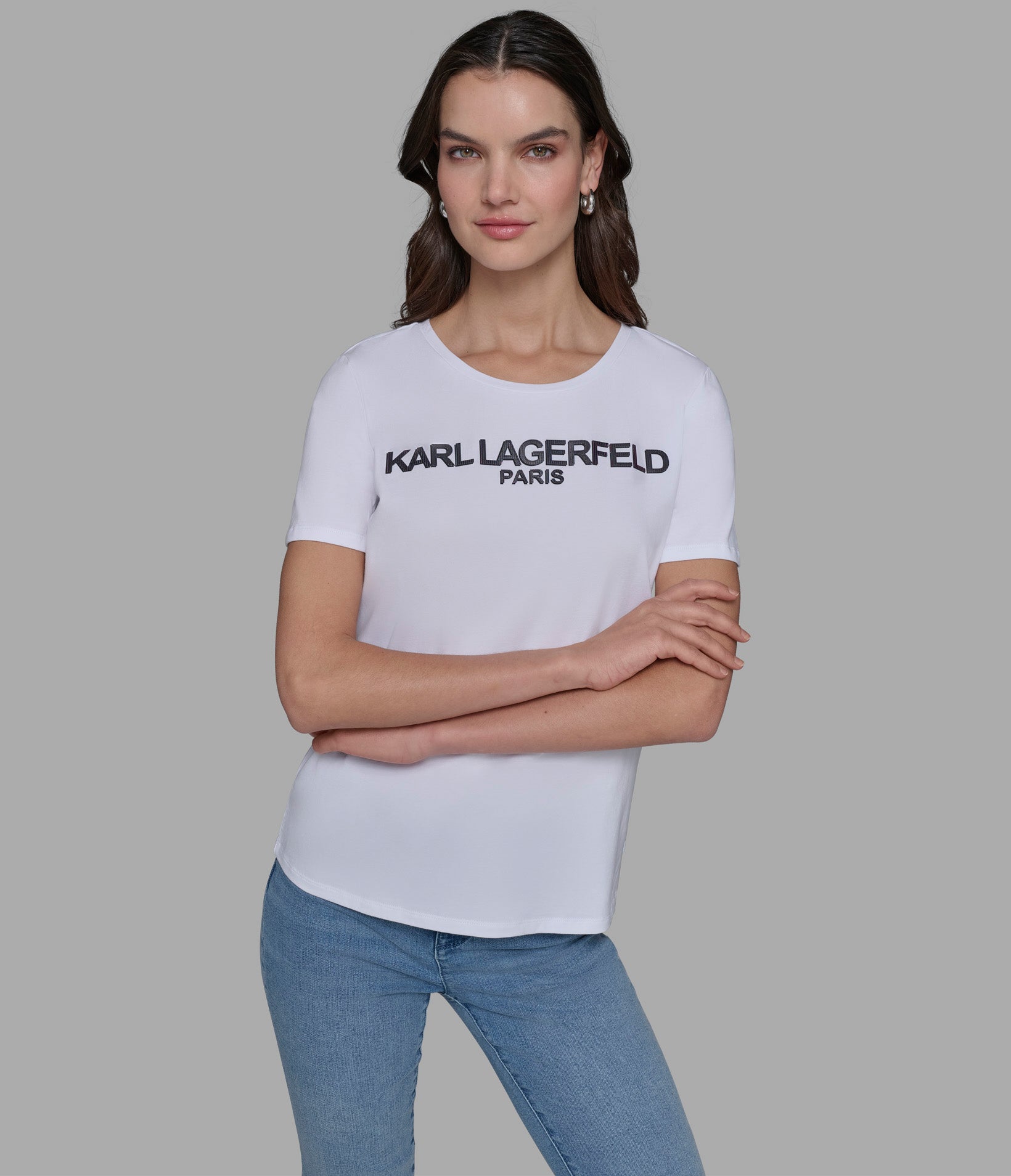 

Футболка с переливающимся логотипом KARL LAGERFELD PARIS, белый