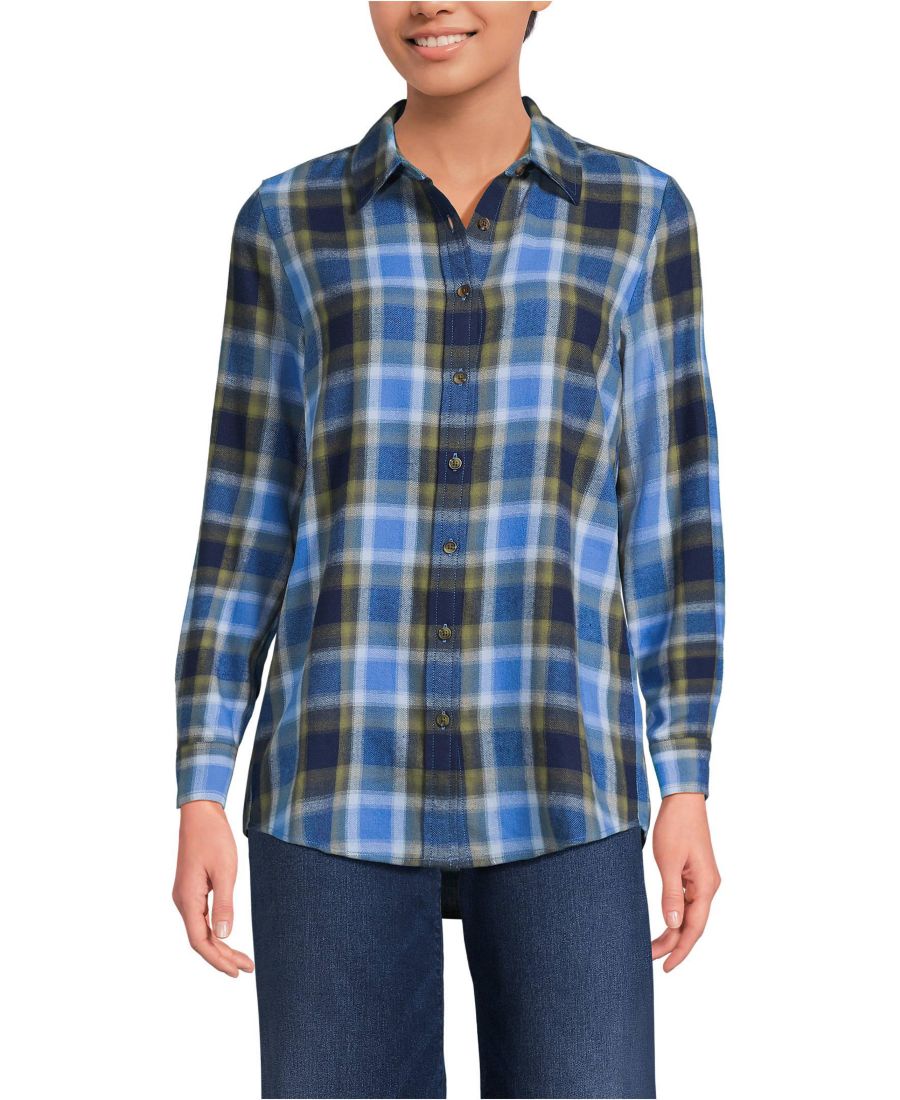 

Женская фланелевая рубашка в стиле "бойфренд" с длинными рукавами Lands' End, Blue vintage plaid