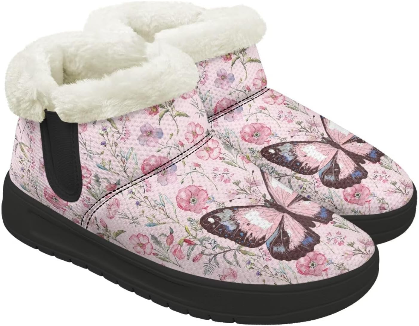 

Зимние Ботинки Forchrinse для Женщин и Мужчин, Модные Меховые Ботильоны с Меховой Подкладкой, Butterfly Flower