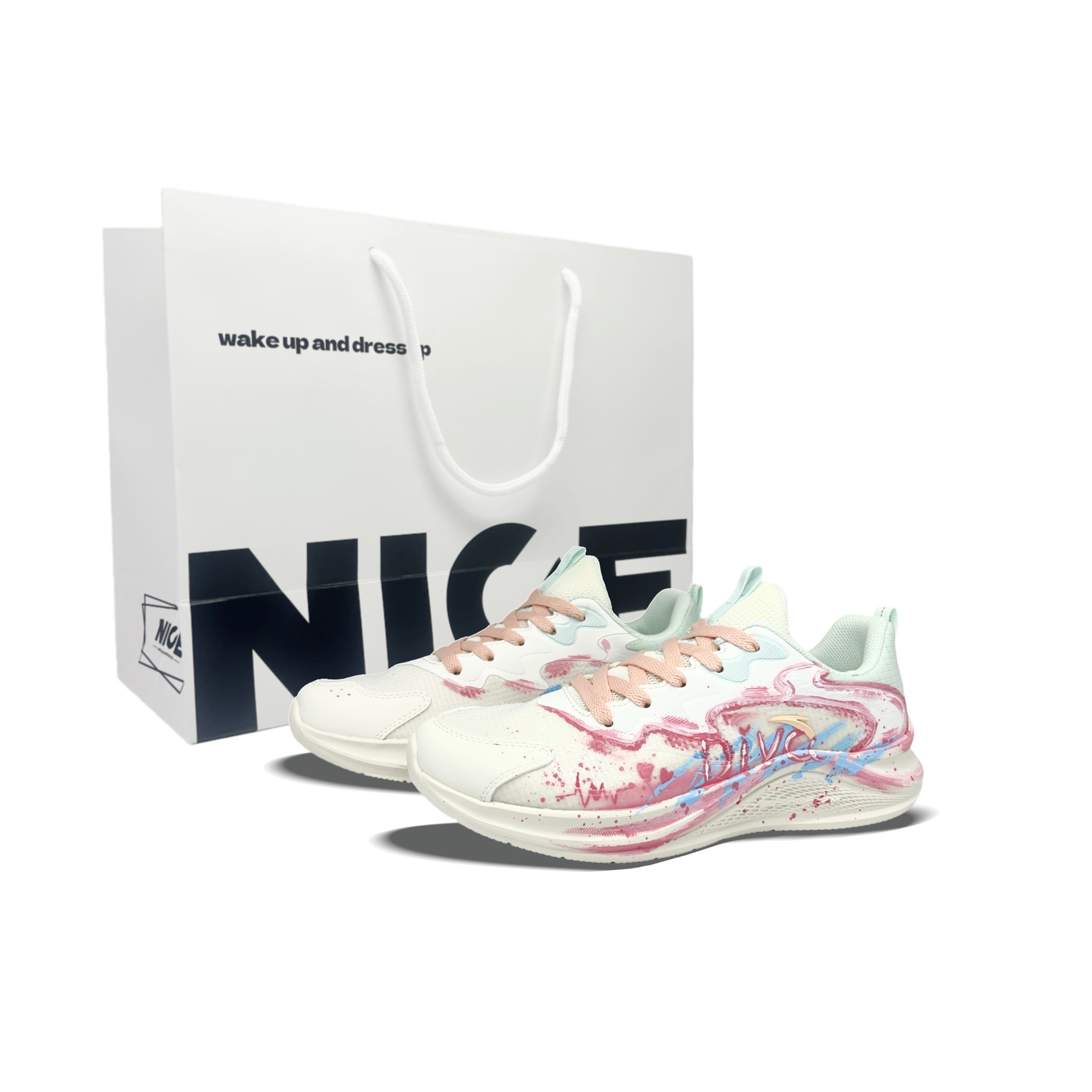 

Амортизирующие, износостойкие низкие кроссовки для повседневной носки, тренировок, города, бега, для женщин Anta, watery rainbow