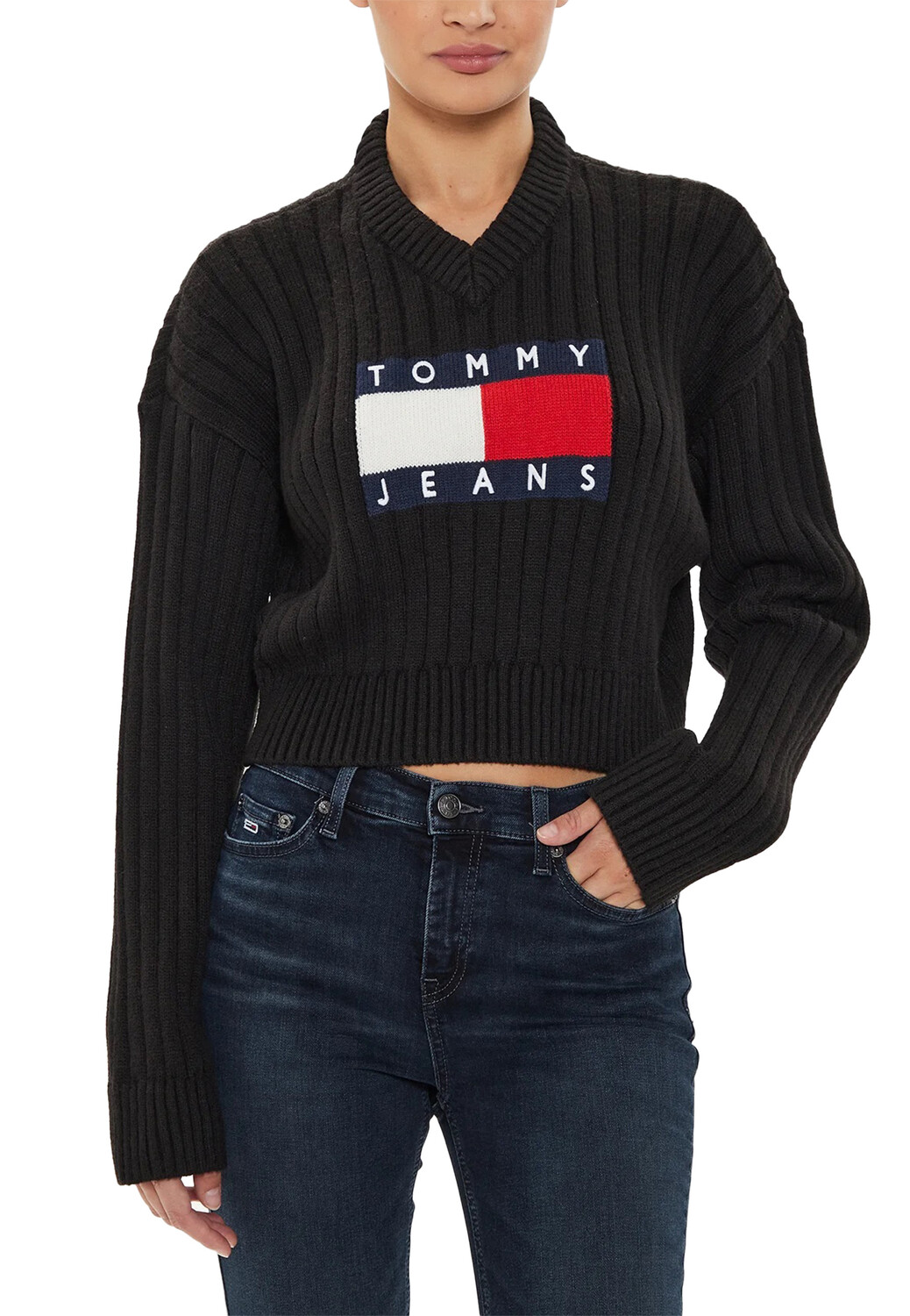 

Джемпер Tommy Hilfiger укороченный с логотипом, черный