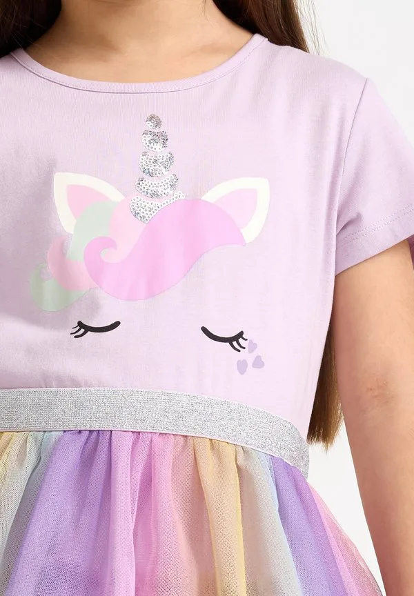 Платье-Джерси с изображением мордочки единорога Lindex, Light Lilac — фото 3