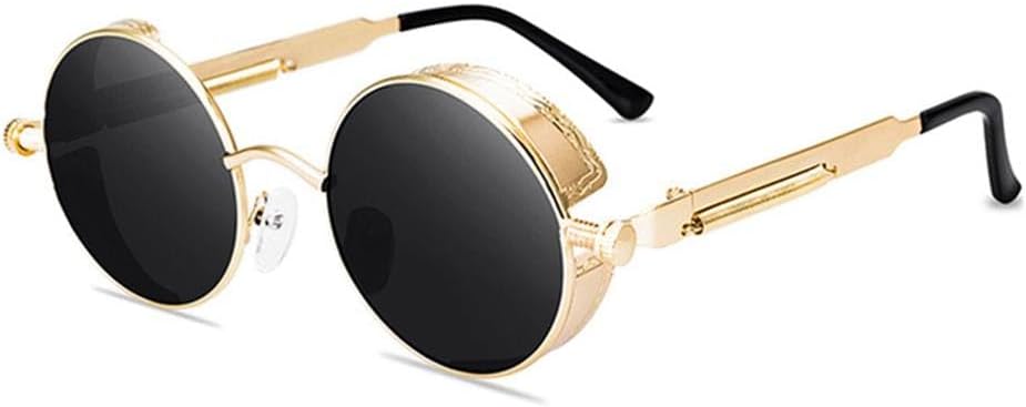 

Классические солнцезащитные очки в стиле стимпанк для мужчин и женщин, ретро-готические мужские солнцезащитные очки, модные панк-очки для вечеринок и вождения LOVQZAOF, Gold Black