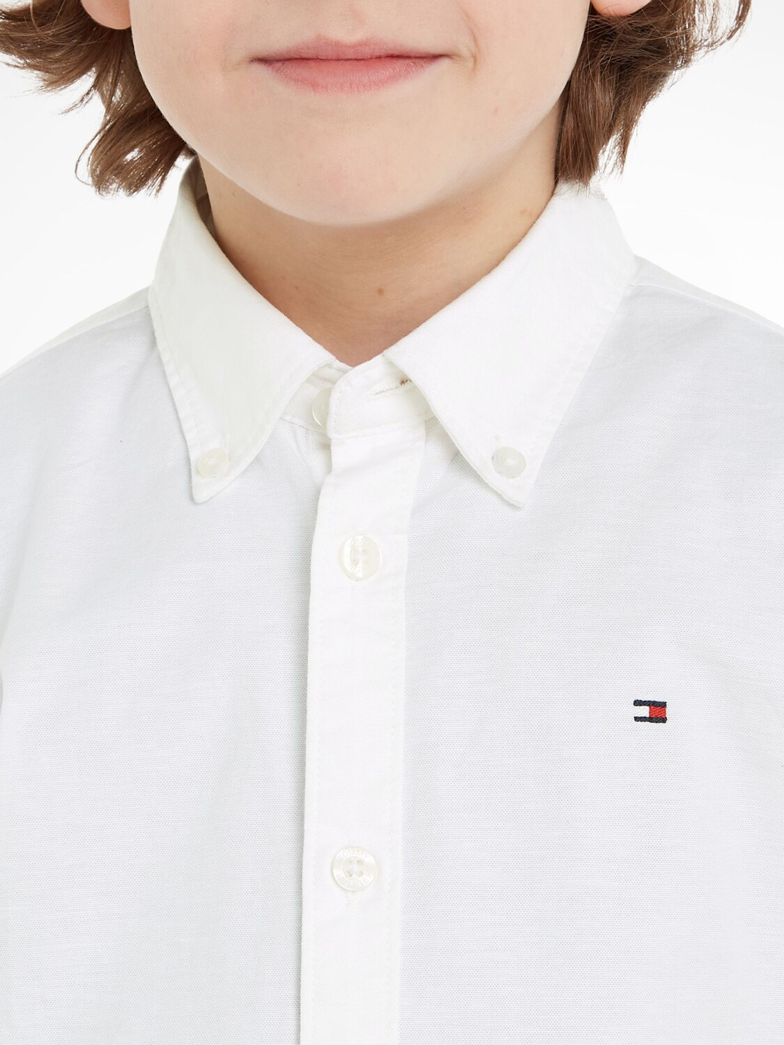Детская оксфордская рубашка из органического хлопка стрейч Tommy Hilfiger, белый — фото 3