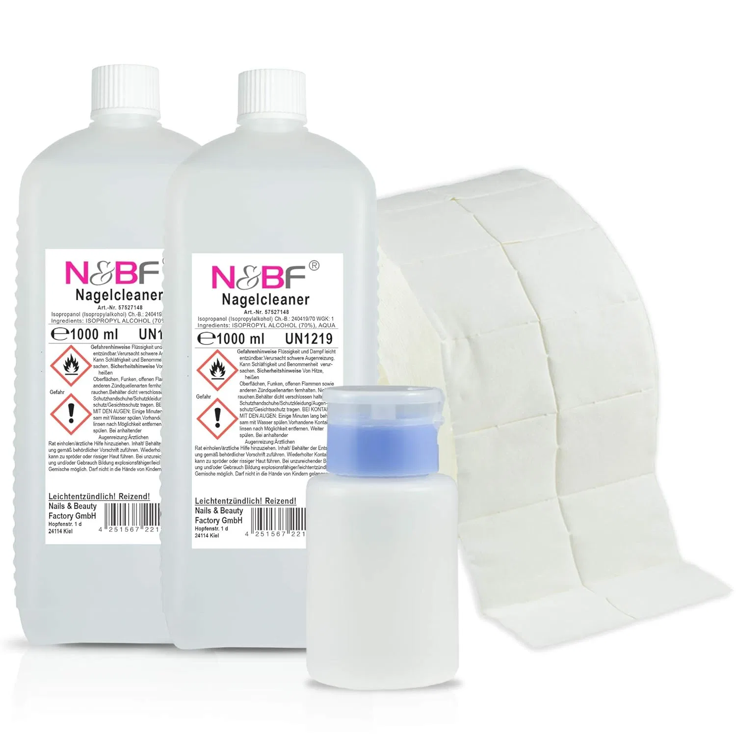 Набор NAILS FACTORY N&BF Nail Cleaner: 2000 мл очистителя + помпа + 1000 целлюлозных салфеток Nails Factory, Blue