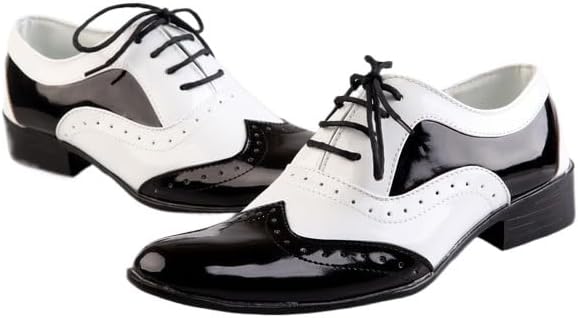 

Мужские туфли Броки с заостренным носком из лакированной кожи, черно-белые, шнуровка оксфорды, свадебные Waolsu
