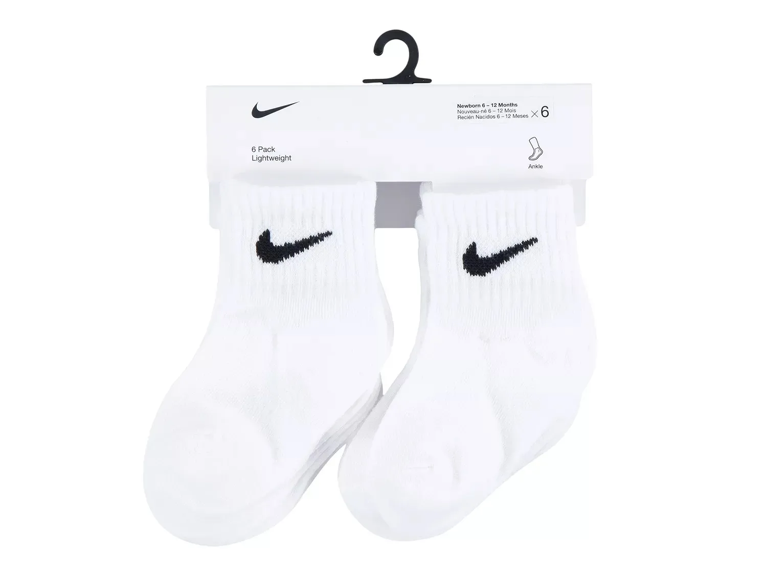 Детские носки Nike Solid Quarter Ankle Socks - 6 шт., белые — фото 3