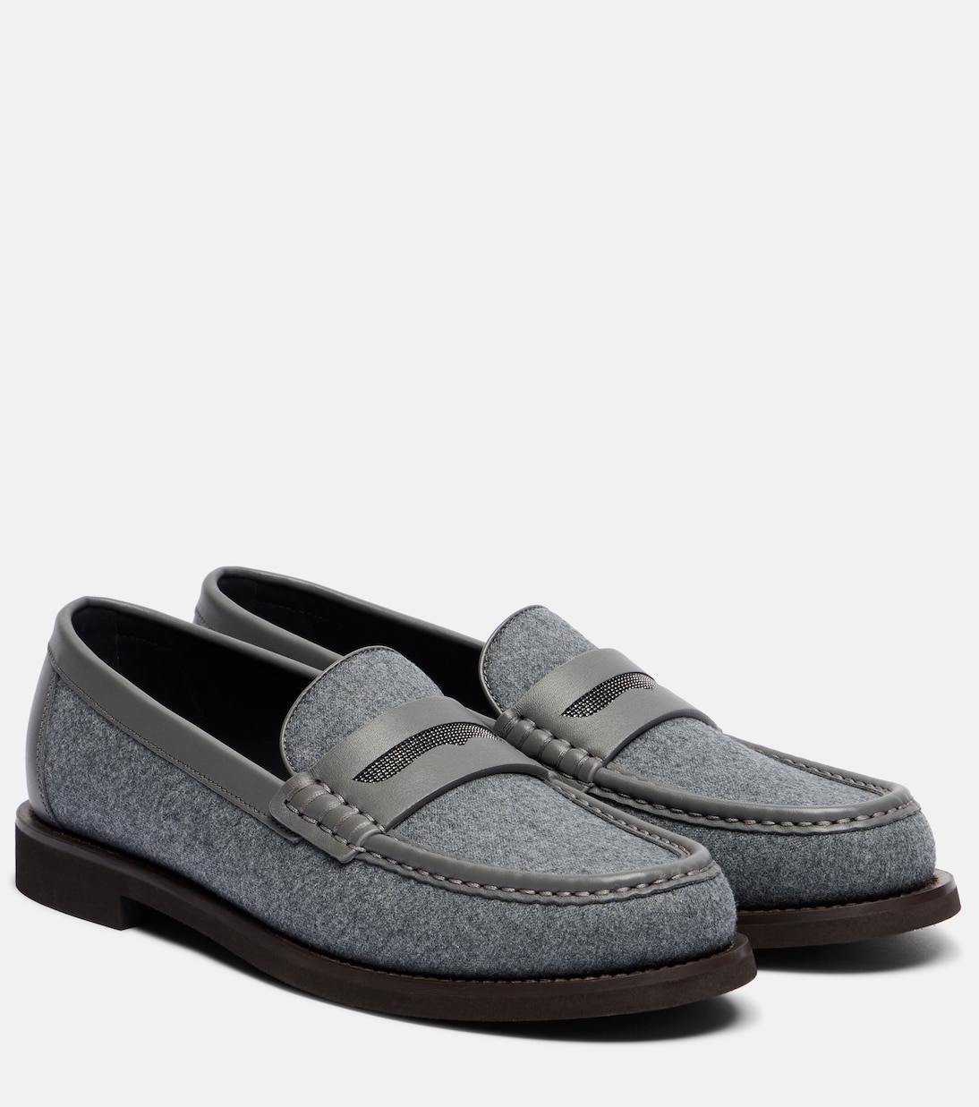 Лоферы с отделкой из кожи Monili Brunello Cucinelli, Medium Grey