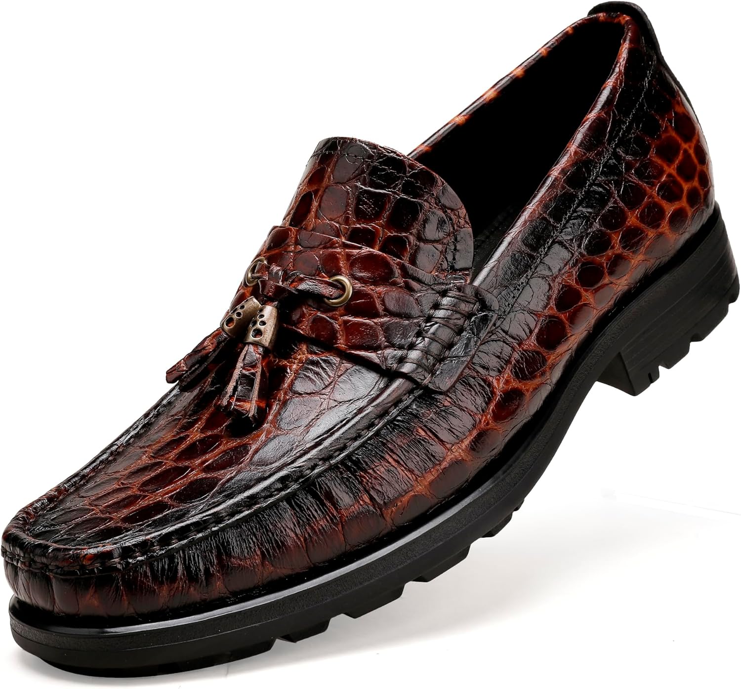 

Мужские лоферы GOLDEN COXES с кисточками из премиальной кожи, классическая модель с тиснением под аллигатора и толстой подошвой Golden Coxes Family, коричневый