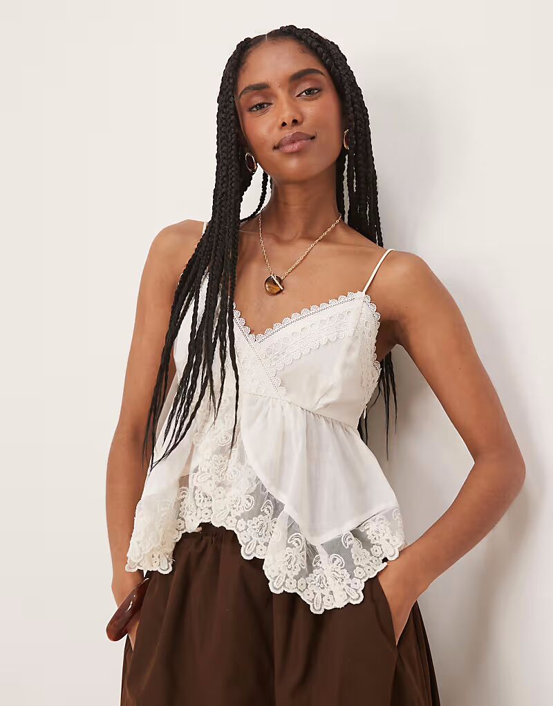 

Топ-сорочка премиум-класса Abercrombie & Fitch с вышивкой белого цвета