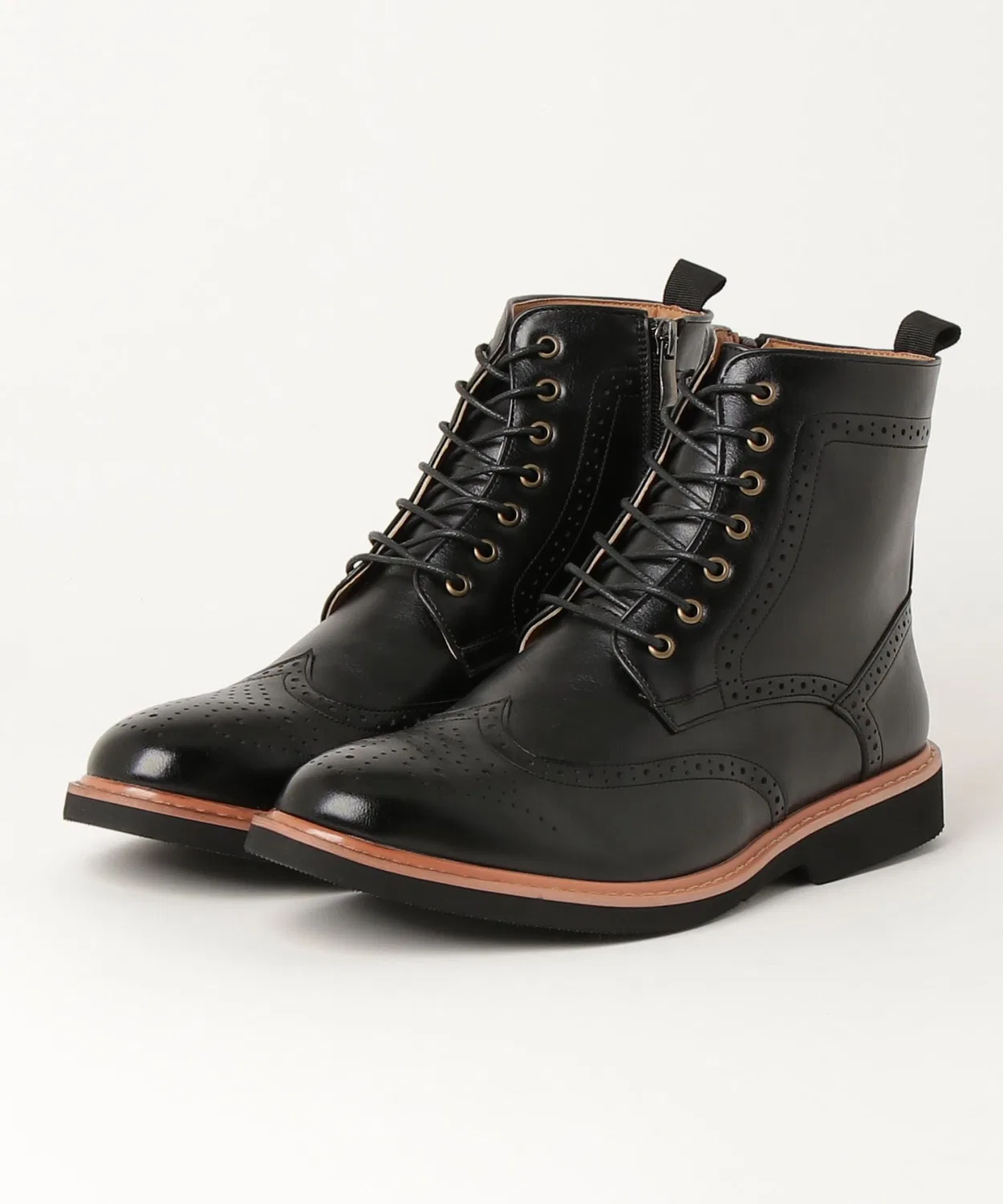 Ботинки Wingtip Lace-Up Country Boots из искусственной кожи, на шнуровке, чёрные — фото 3