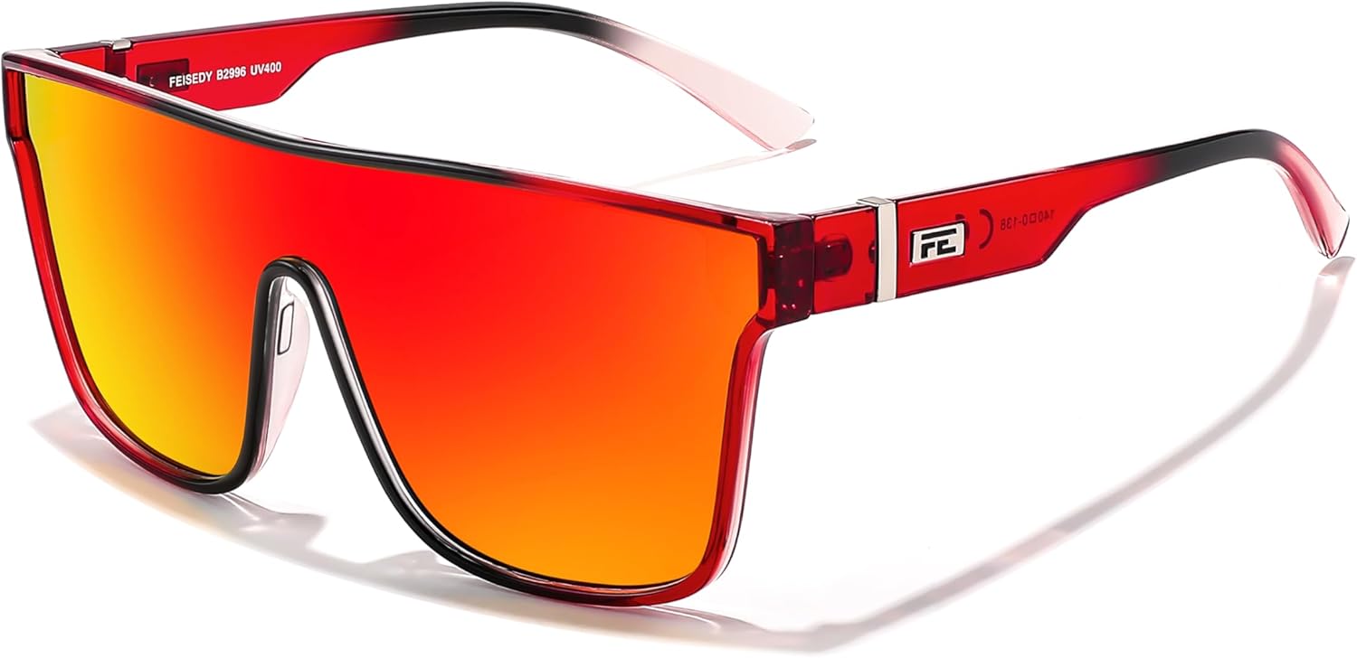 

Солнцезащитные очки FEISEDY для женщин и мужчин, модные зеркальные линзы, солнцезащитные очки для вождения и пляжа с защитой от УФ-излучения UV400, модель B2996, Red Black Frame & Red Mirrored Lens
