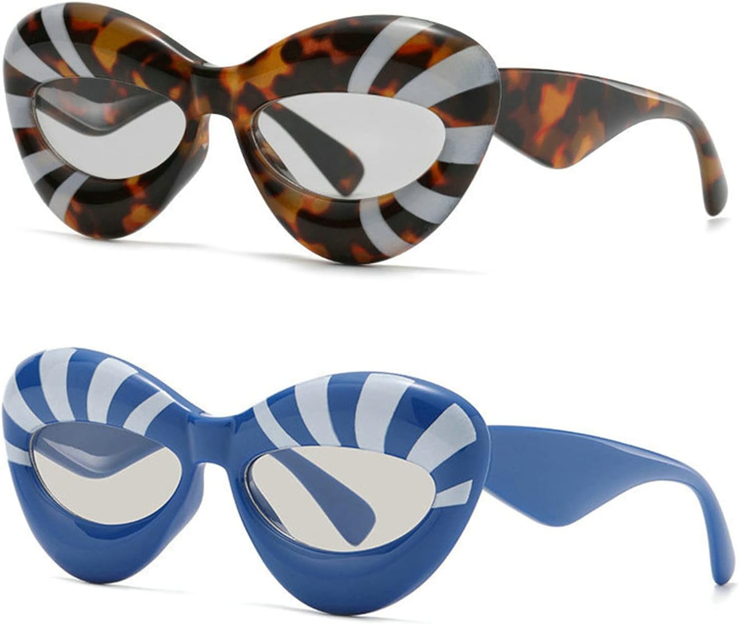 

Модные солнцезащитные очки «кошачий глаз» от Helena Fashion для женщин, увеличенная толстая оправа, сексуальные очки в форме губ, стильный дизайнерский дизайн, Blue+leopard