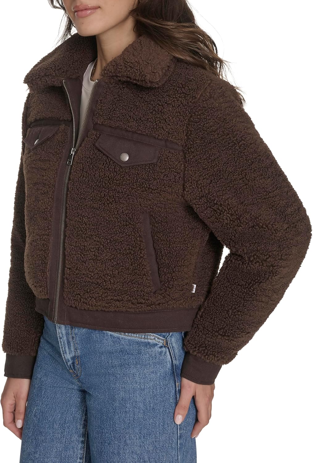 Женская куртка-бомбер Levi's Sherpa со стеганой подкладкой, Chocolate Brown — фото 3