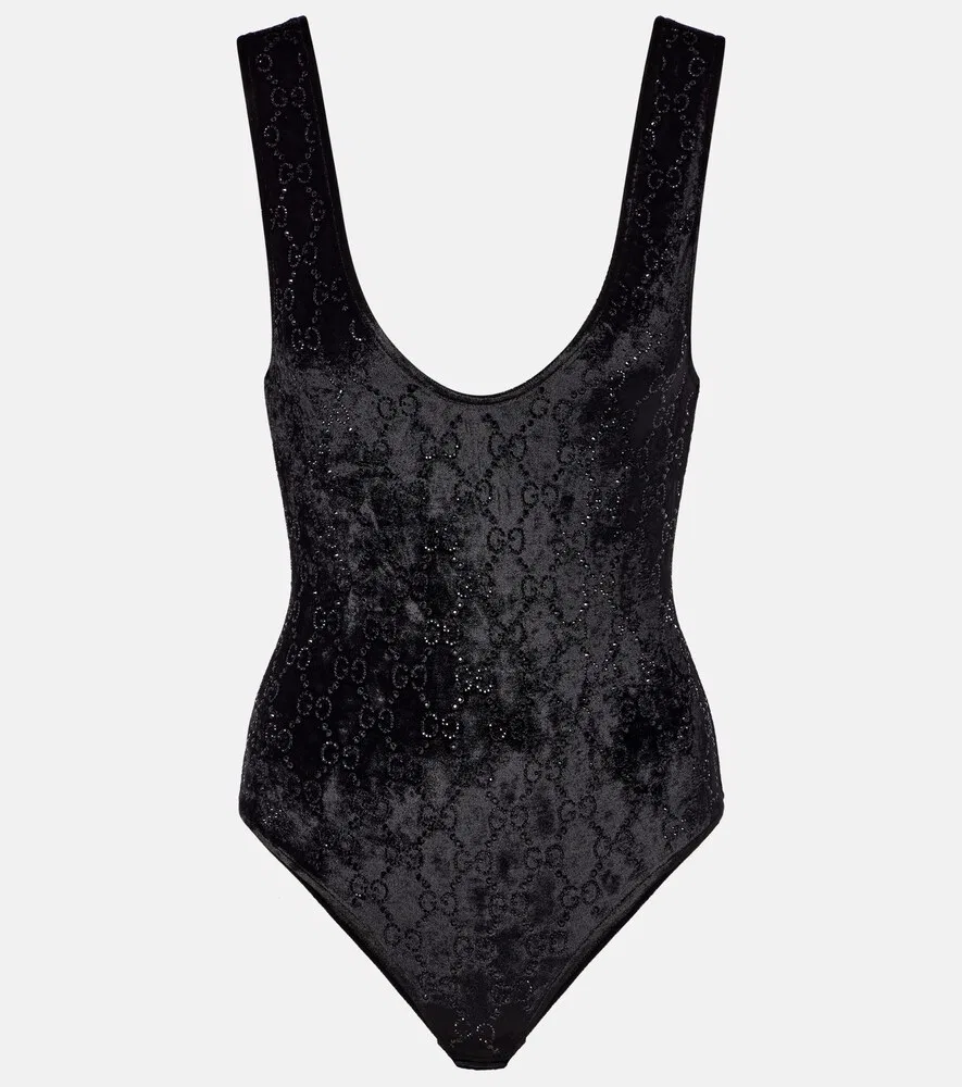 Боди Gucci с вышивкой GG, из синели, черный