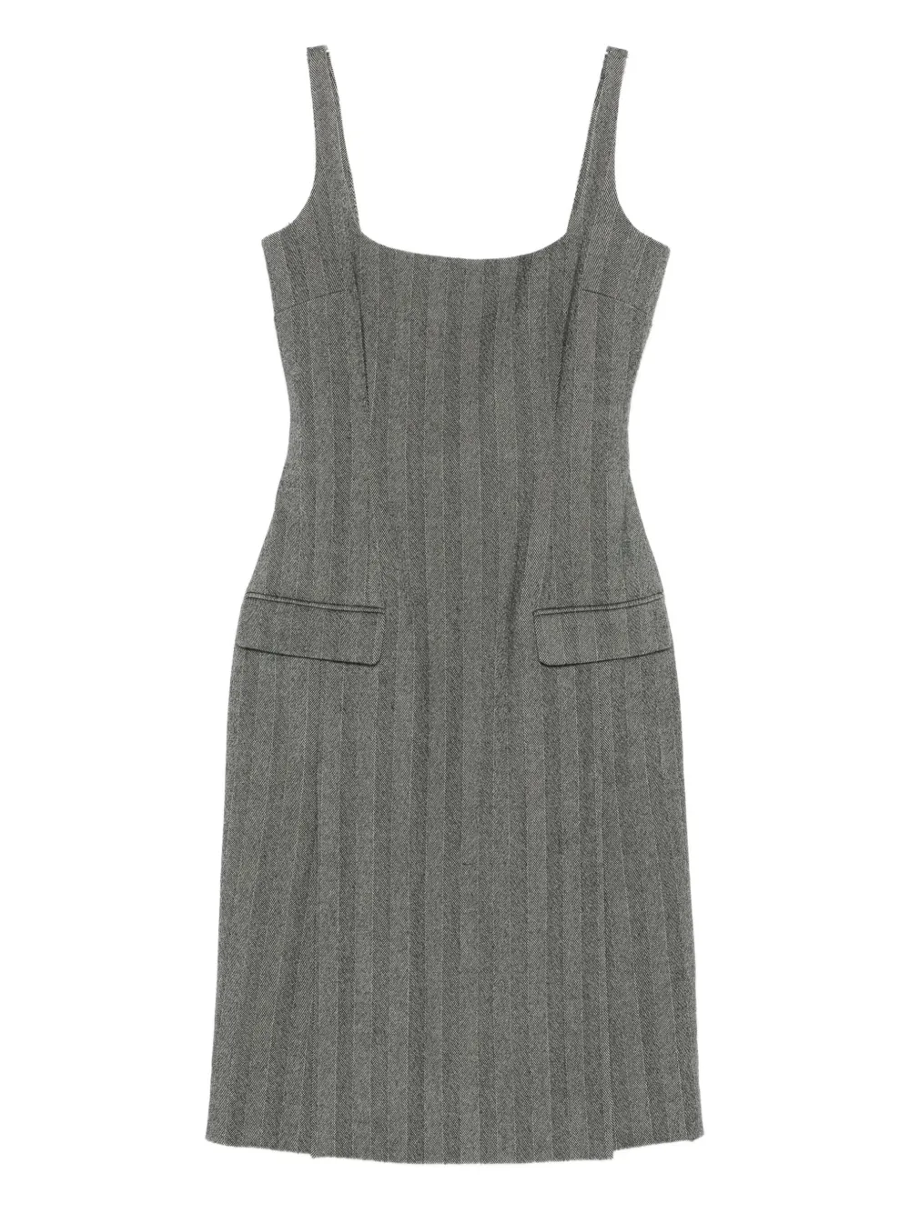 

Платье миди в полоску с плиссировкой Ferragamo, серый