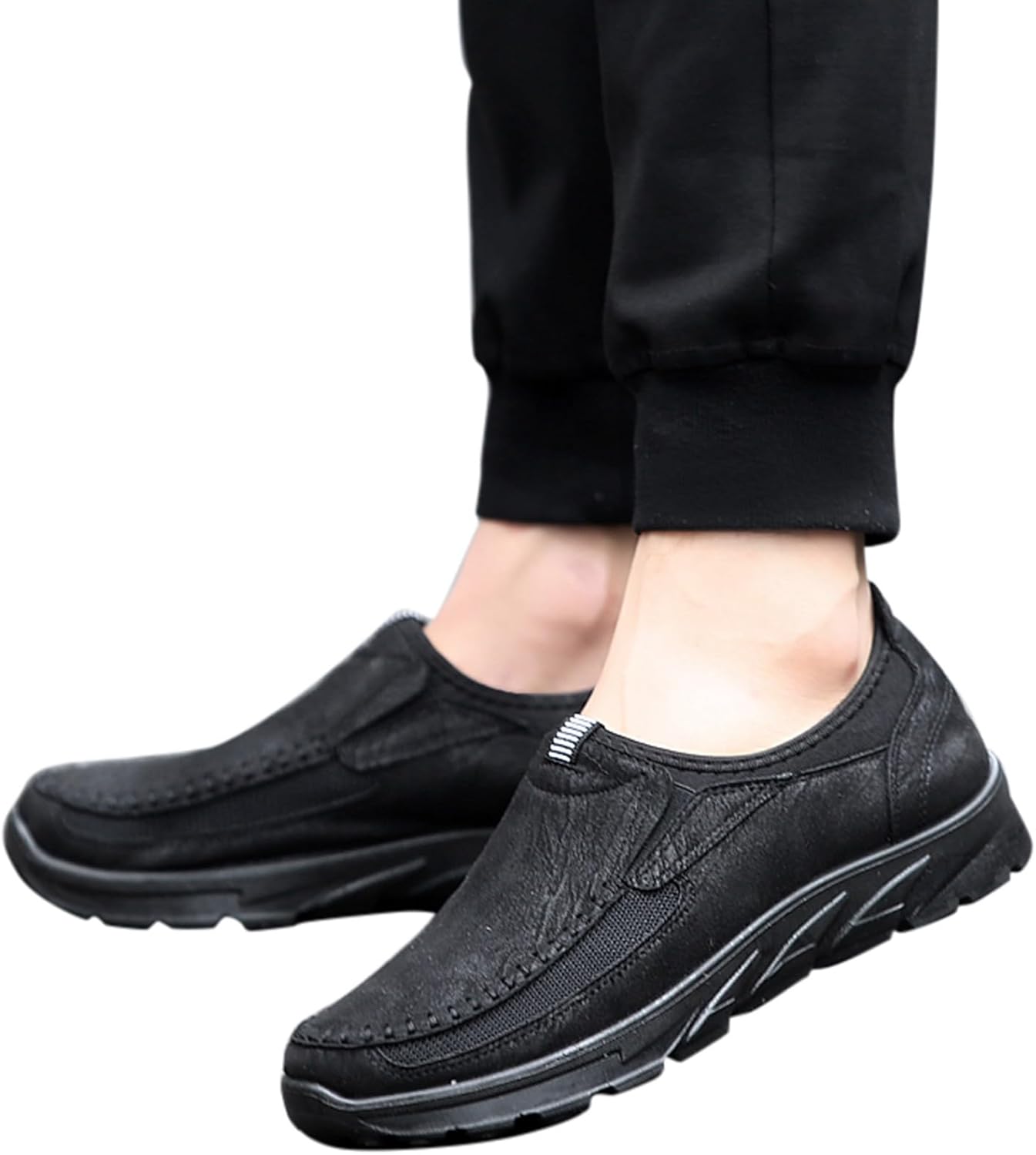 

Мужские кроссовки-оксфорды Hbeylia, деловые повседневные ходовые туфли, модные, с круглым носком, без шнурков, удобные теннисные туфли, с крылышком, для прогулок на улице, черный