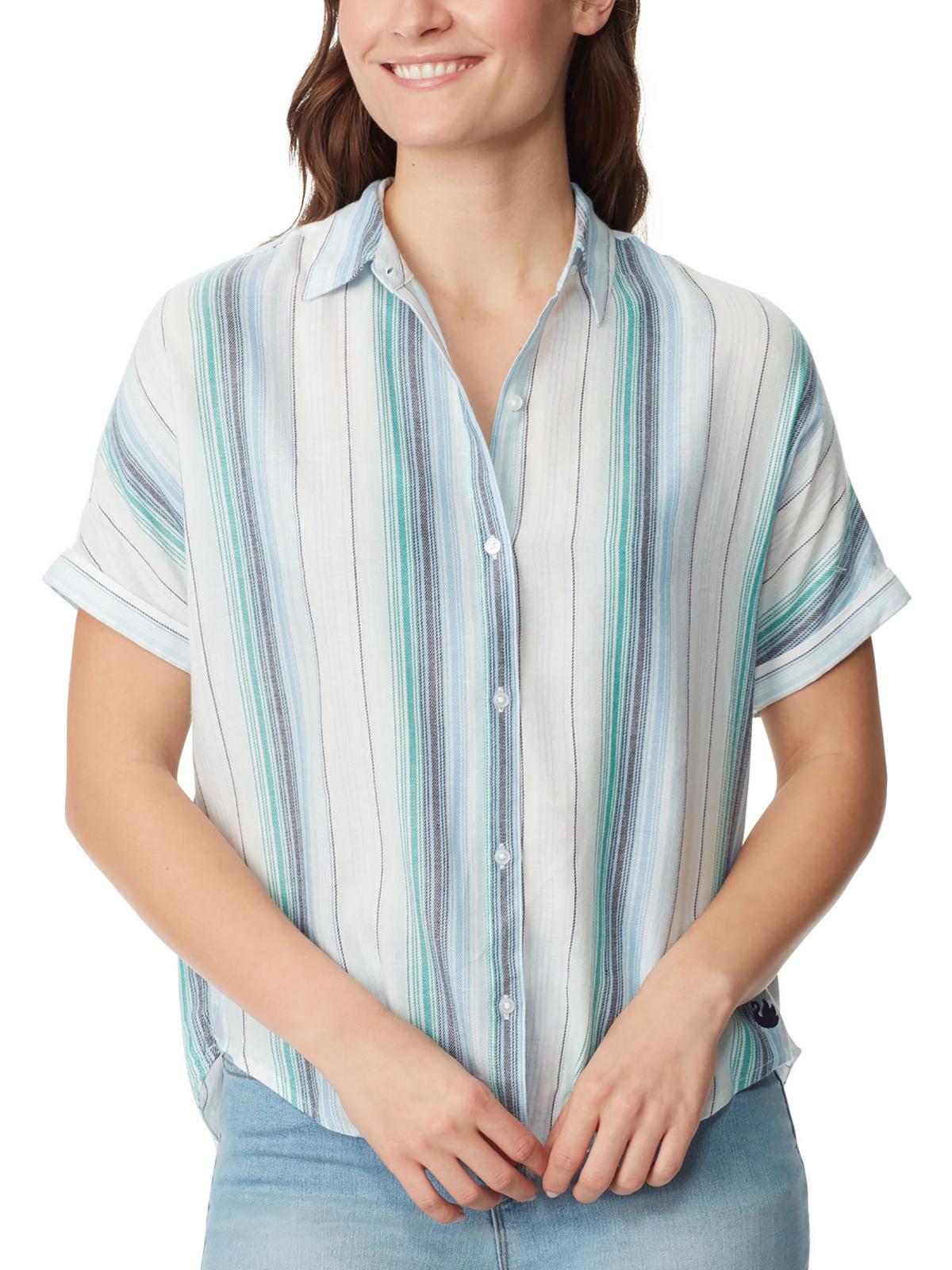 

Женский топ с воротником и короткими рукавами на пуговицах Gloria Vanderbilt, цвет gradient blue