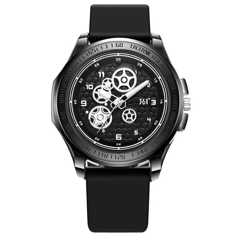 

361° Часы мужские с кварцевым механизмом и силиконовым ремешком, черный циферблат