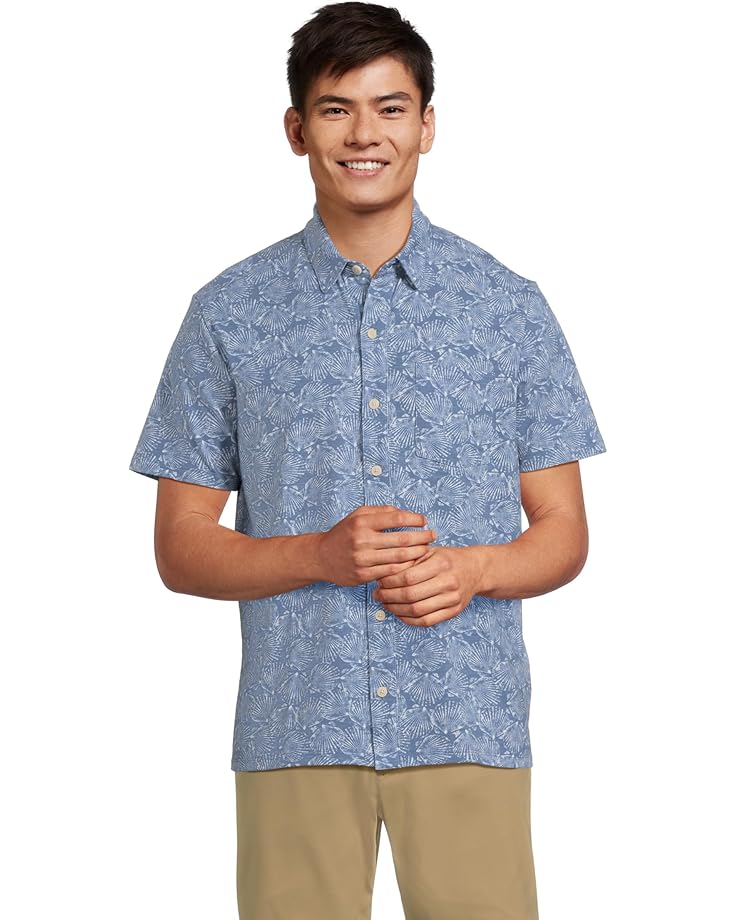 

Рубашка L.L.Bean Lakewashed Performance Button Front Shirt Short Sleeve Traditional Fit Print, цвет Delta Blue Shells