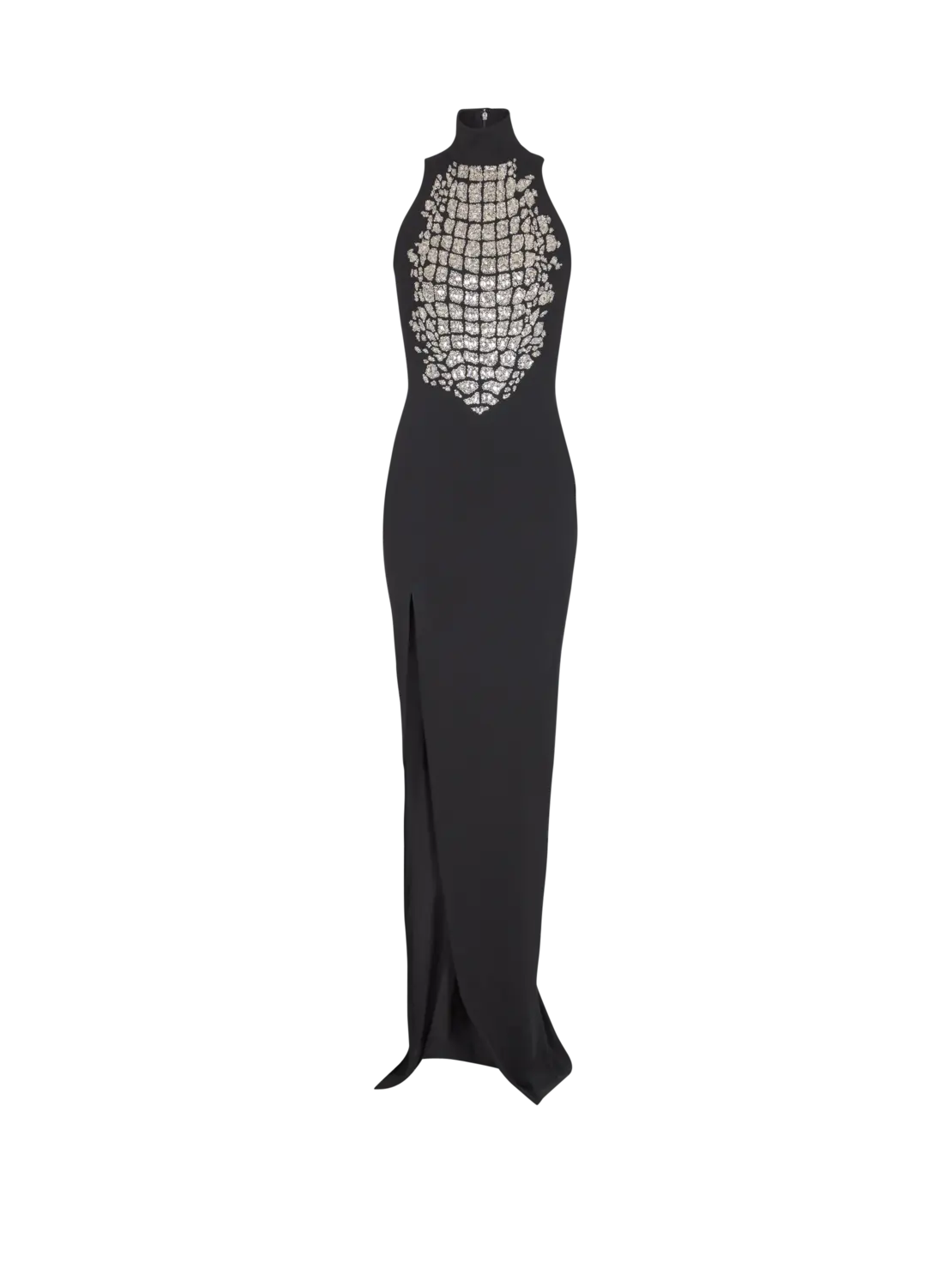 

Длинное вышитое платье с разрезом Balmain, черный