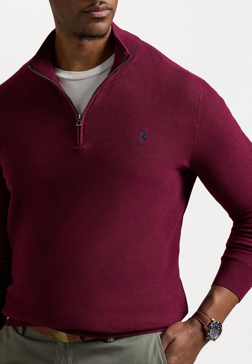 

Джемпер MESH KNIT COTTON QUARTER ZIP JUMPER Polo Ralph Lauren Big & Tall, цвет Mottled Bordeaux