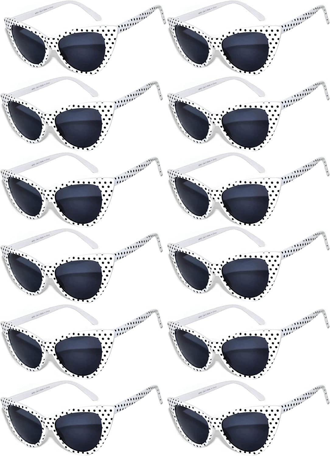 

OWL Набор из 12 солнцезащитных очков «кошачий глаз» для женщин – защита от ультрафиолета UV400, ретро-винтажные очки, разные цвета и узоры, Smoke Lens / Polka Dots / White