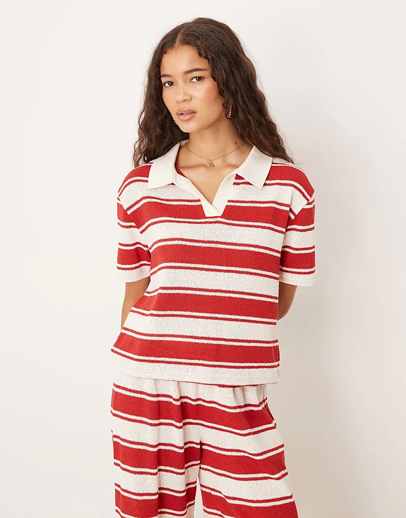 

Топ с короткими рукавами и воротником-регби ASOS DESIGN в красную трикотажную полоску — часть комплекта