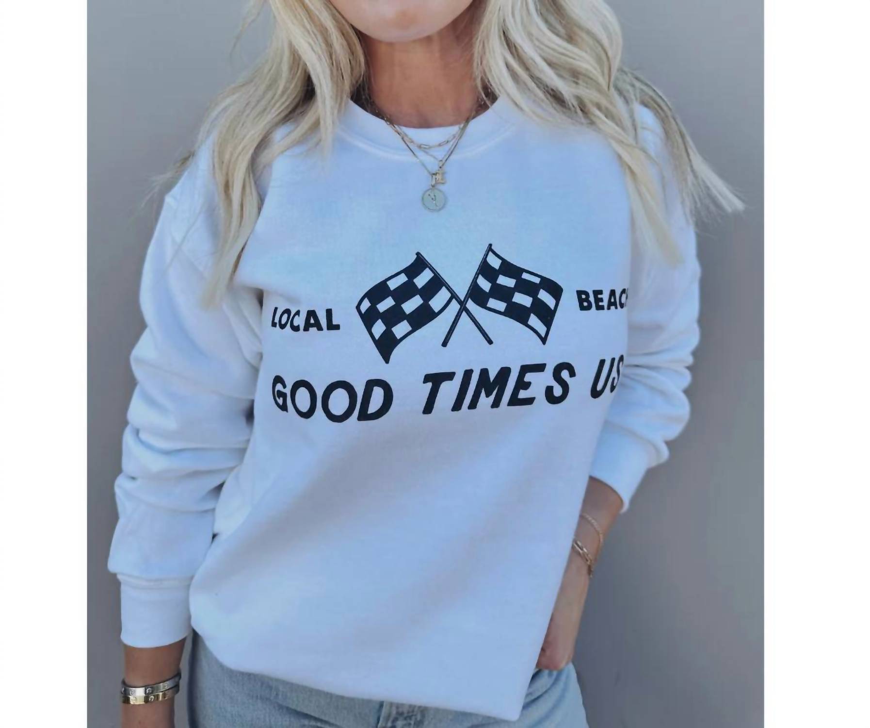 

Good Times Checkered Flag Свитшот в белом Local Beach
