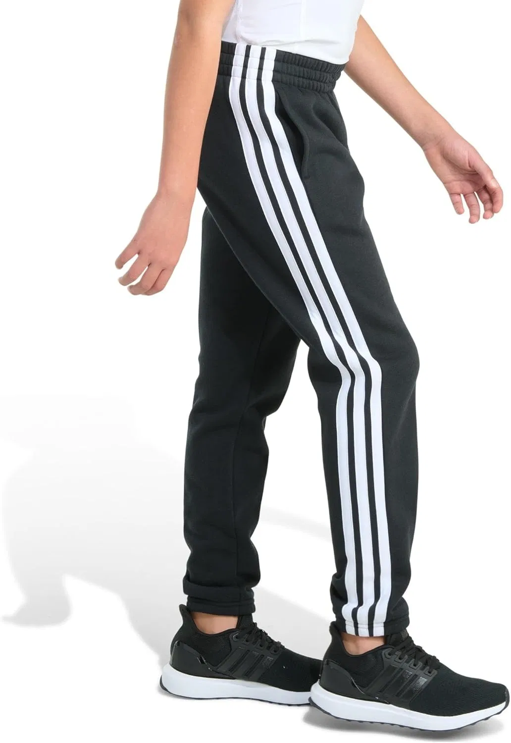 Детские флисовые спортивные брюки Adidas с тремя полосками, черный — фото 2