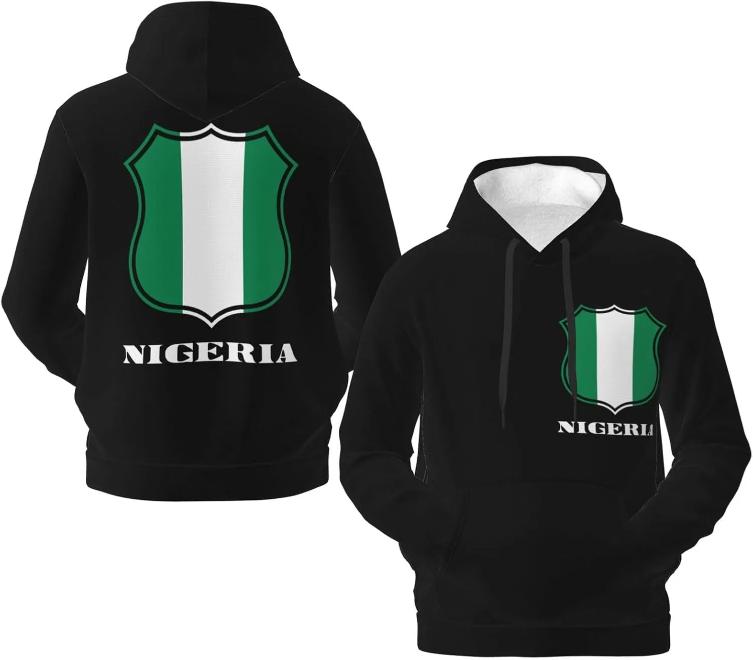 Мужская флисовая толстовка с капюшоном Nigeria Nigerian Vintage Emblem и карманом Generic, черный