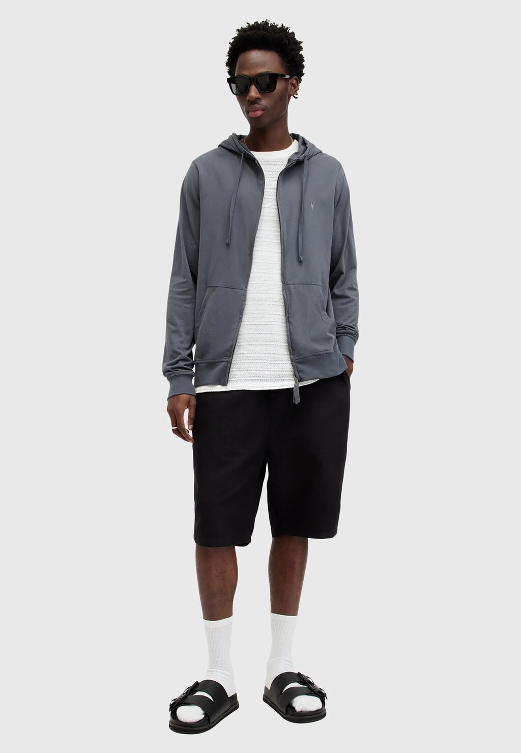 

Толстовка на молнии AllSaints, сине-серый