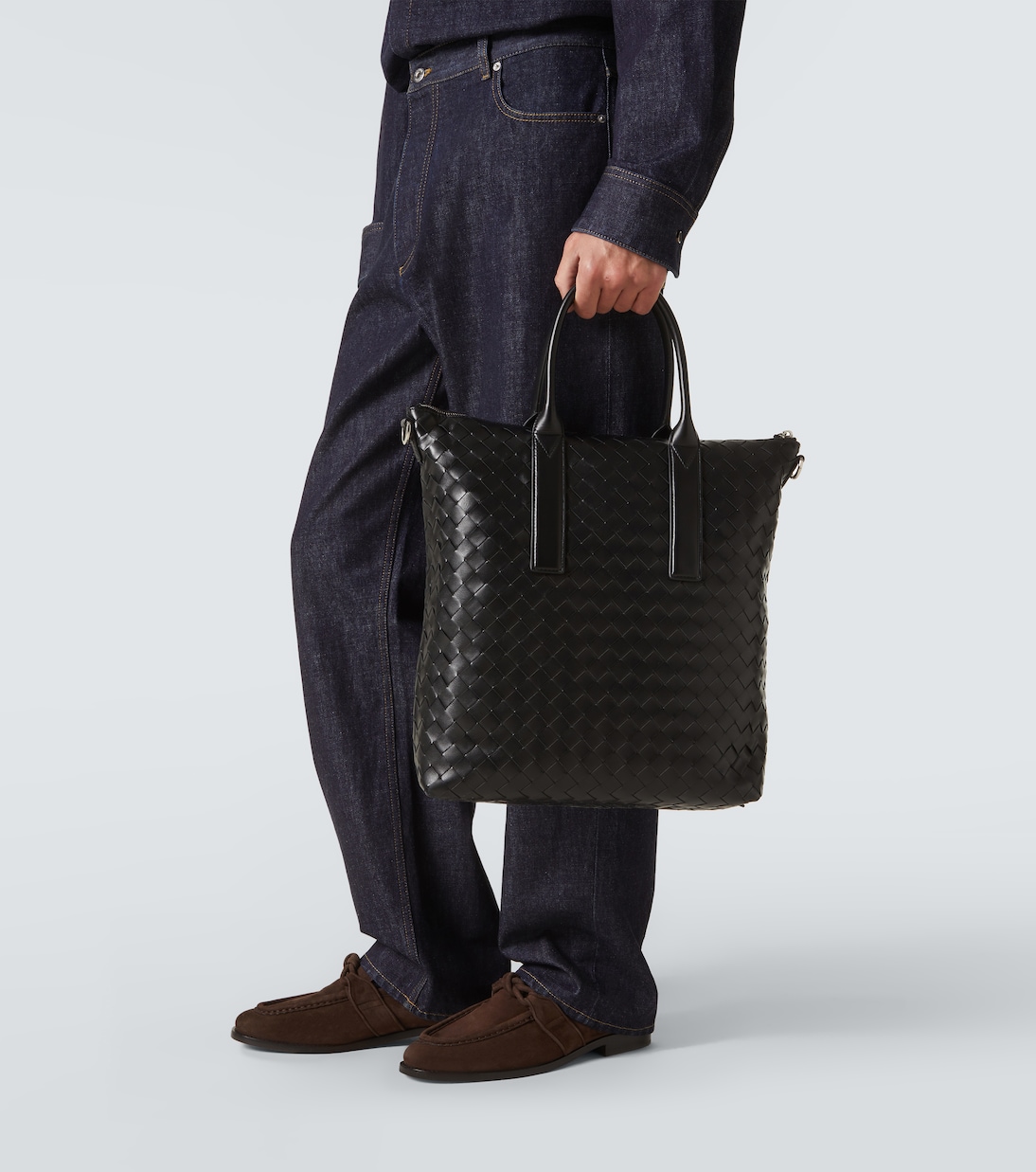 Классическая сумка-тоут из кожи Intrecciato Bottega Veneta, Black-Silver — фото 2