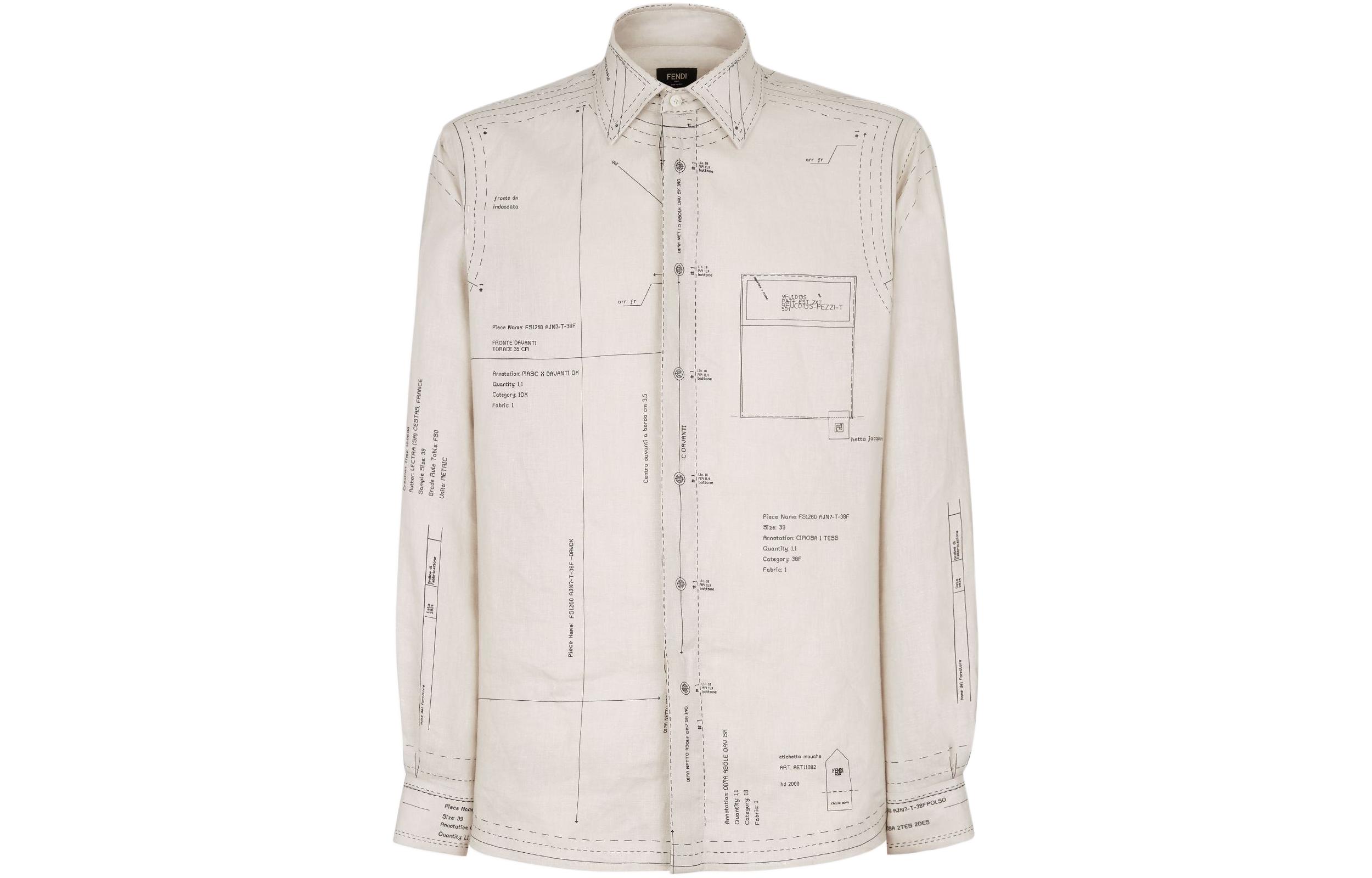 

FENDI Рубашка мужская Beige Square Collar Moderate