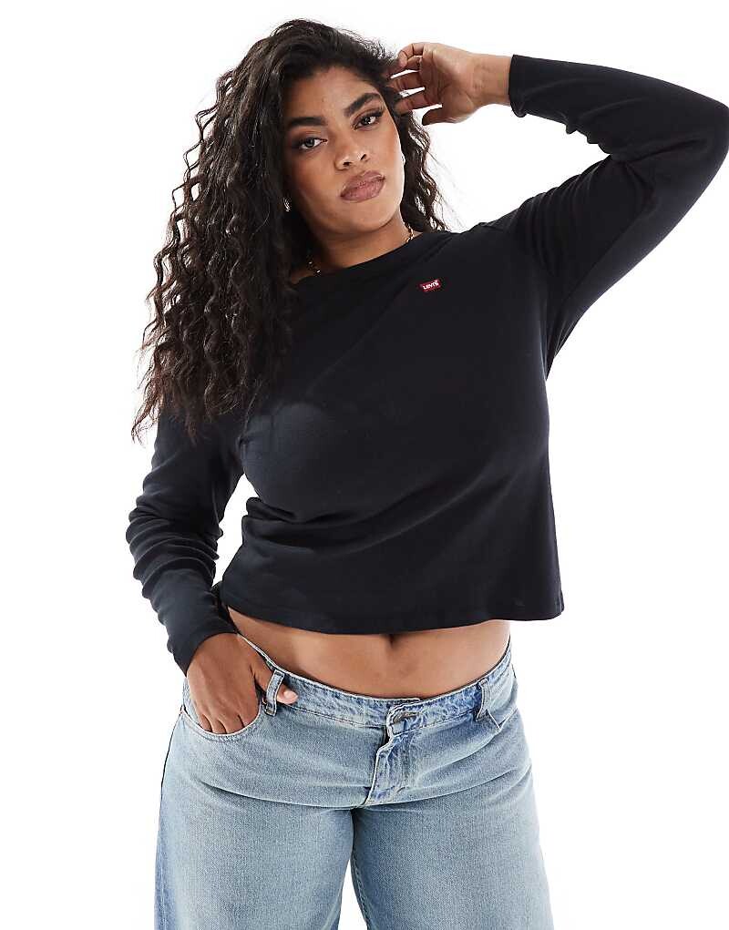

Черная футболка с длинными рукавами и логотипом летучей мыши Levi's Plus