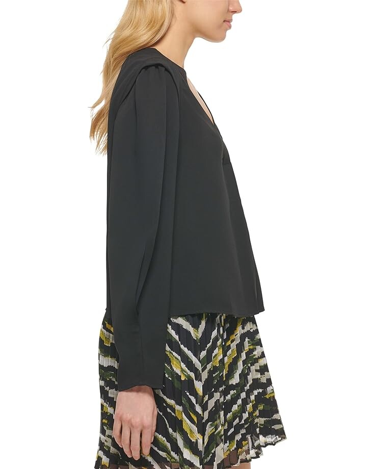 

Блуза DKNY V-Neck Long Sleeve Blouse, черный