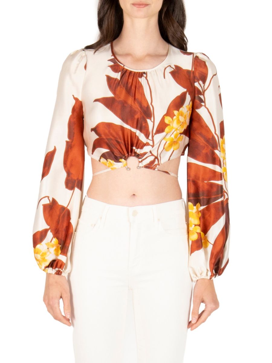 

Шелковая укороченная блузка Donna Secret Mission, цвет Brown Multicolor