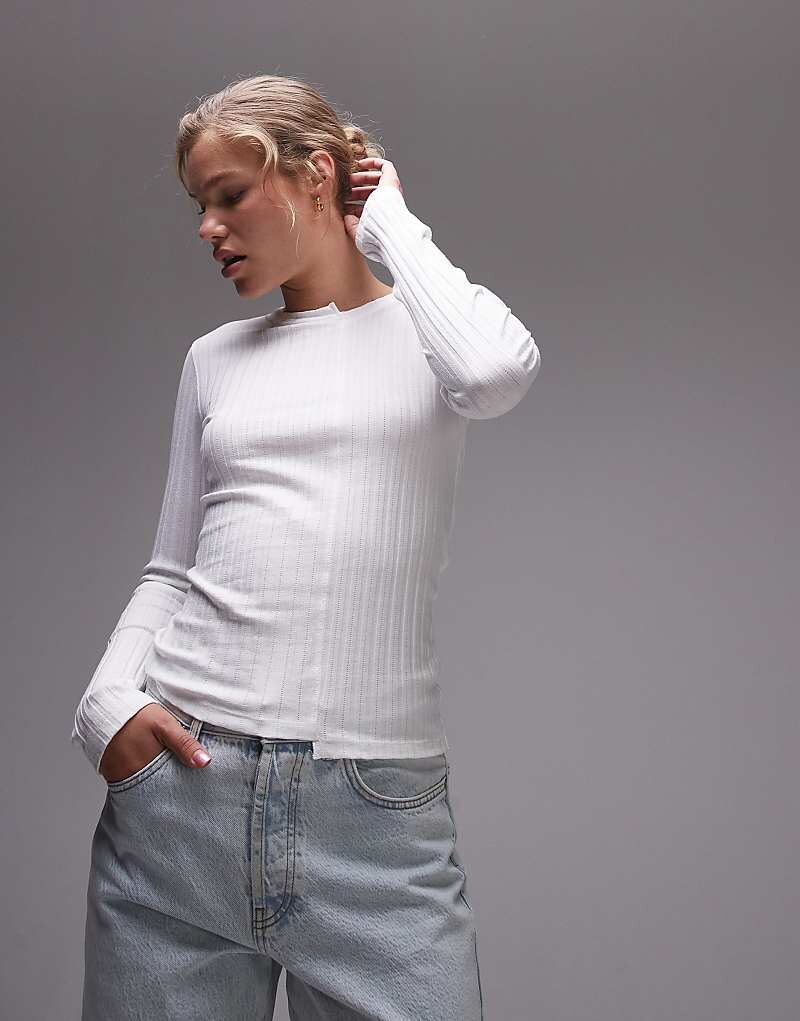 

Белая рубашка в рубчик с длинными рукавами Topshop = f со офсетным рисунком