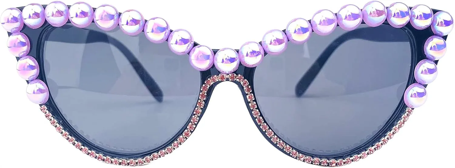 

Блестящие солнцезащитные очки «кошачий глаз» с жемчужными стразами, модные, с бриллиантовым блеском, для вечеринки, хрустальные солнцезащитные очки mincl, Purple