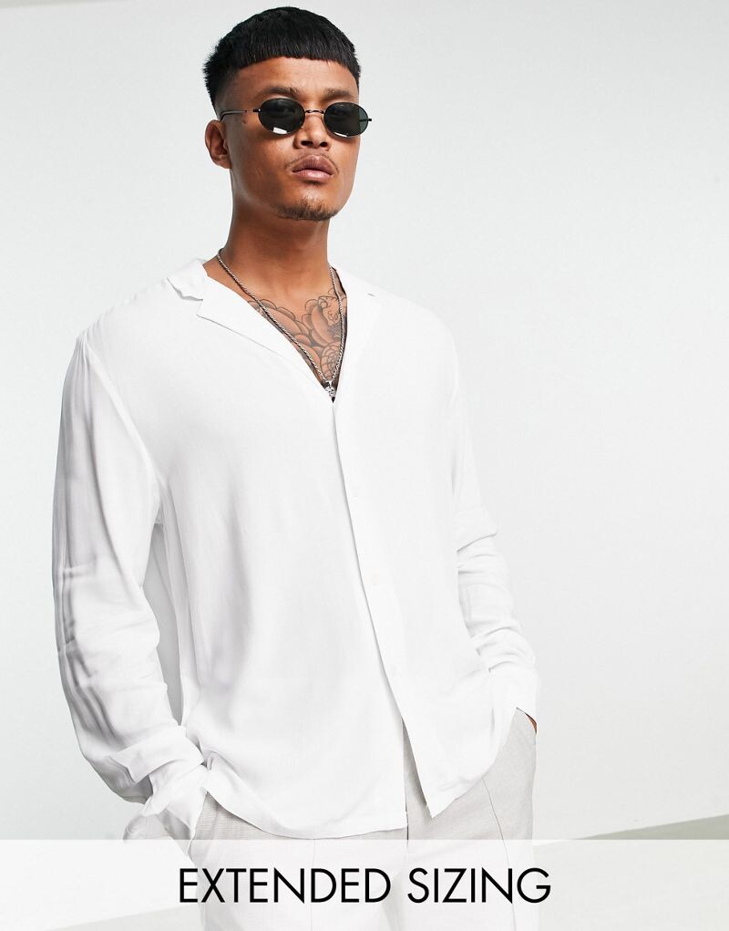 

Белая вискозная рубашка свободного кроя с низким воротником ASOS DESIGN