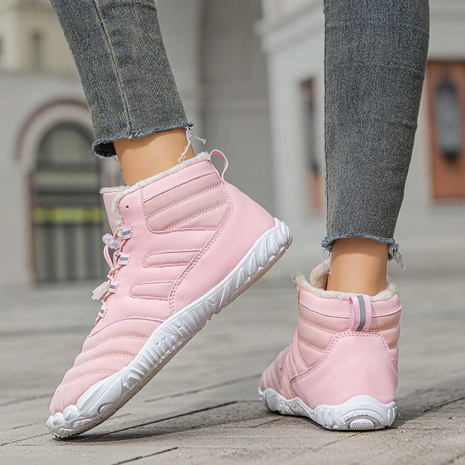 Ботинки Herren Winterschuhe, Herbst und Winter Baumwollschuhe mit Dicker Sohle für Männer und Frauen Bequeme, warme Schneestiefel Gepolsterte, verdickte, lässige Baumwollschuhe Generic, Rosa — фото 3