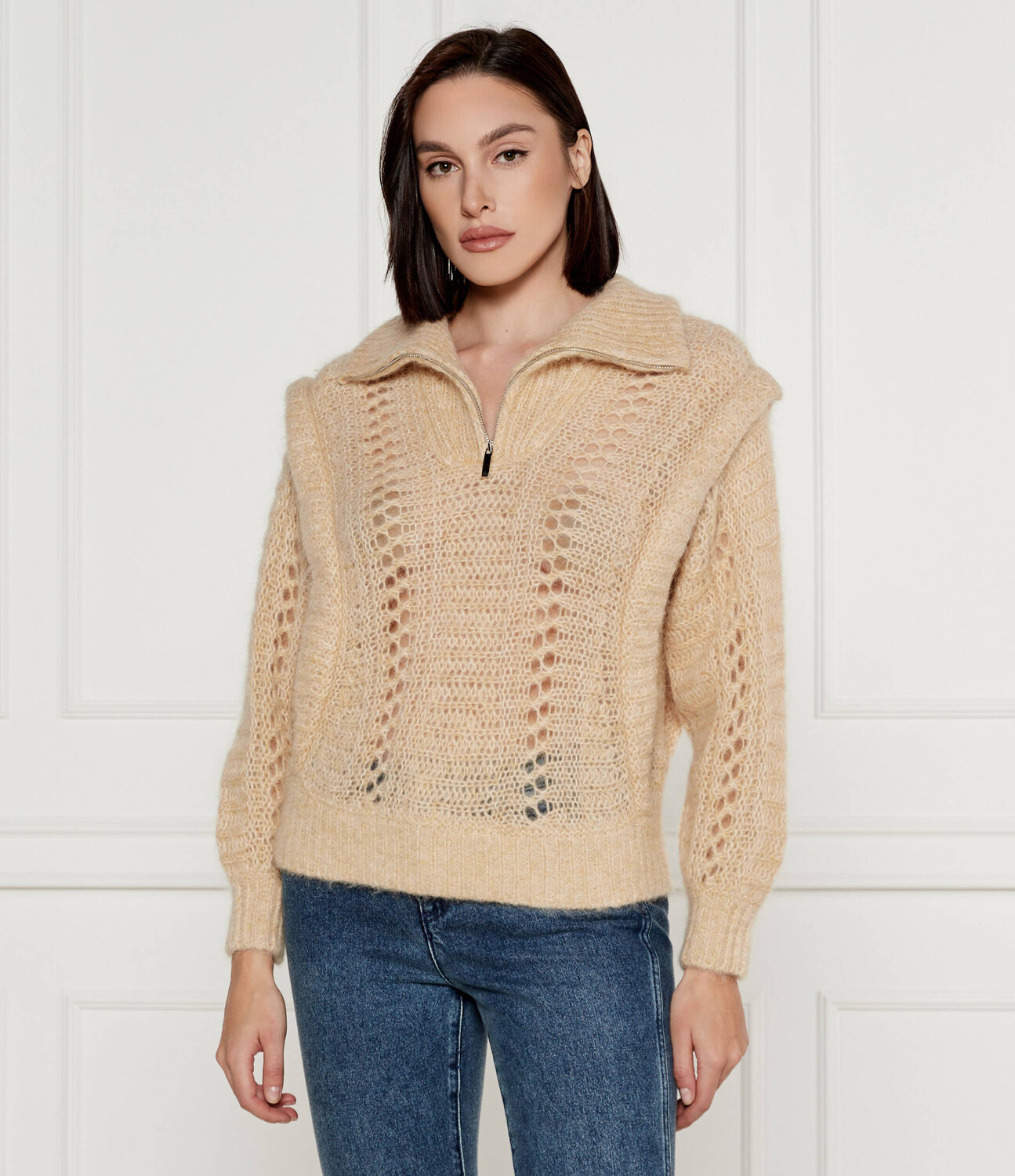 

Свитер из шерсти Ba&sh Oversize fit basic mesh, бежевый