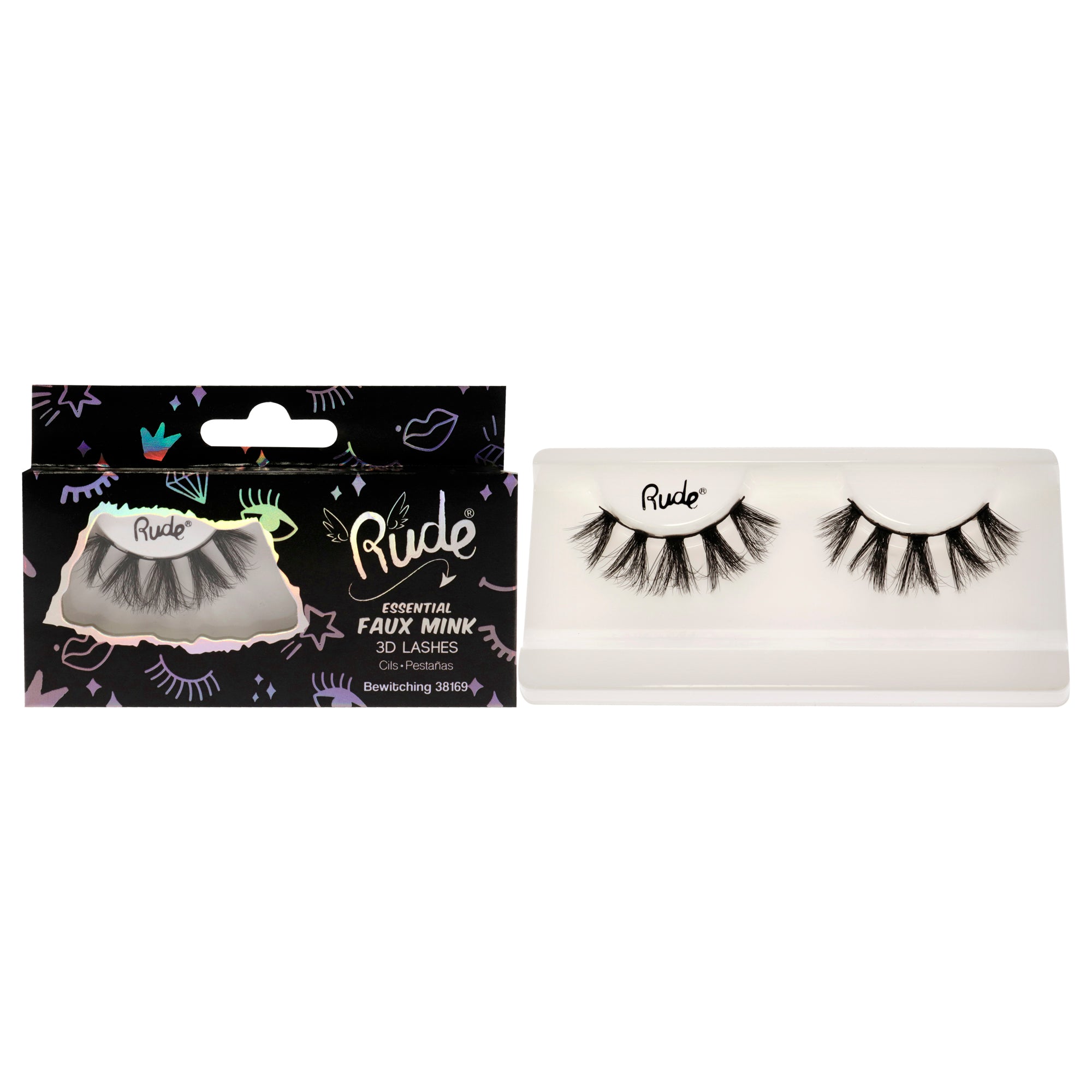 

Накладные ресницы Essential Faux Mink 3D Lashes - Bewitching от Rude Cosmetics для женщин - 1 пара, прозрачный