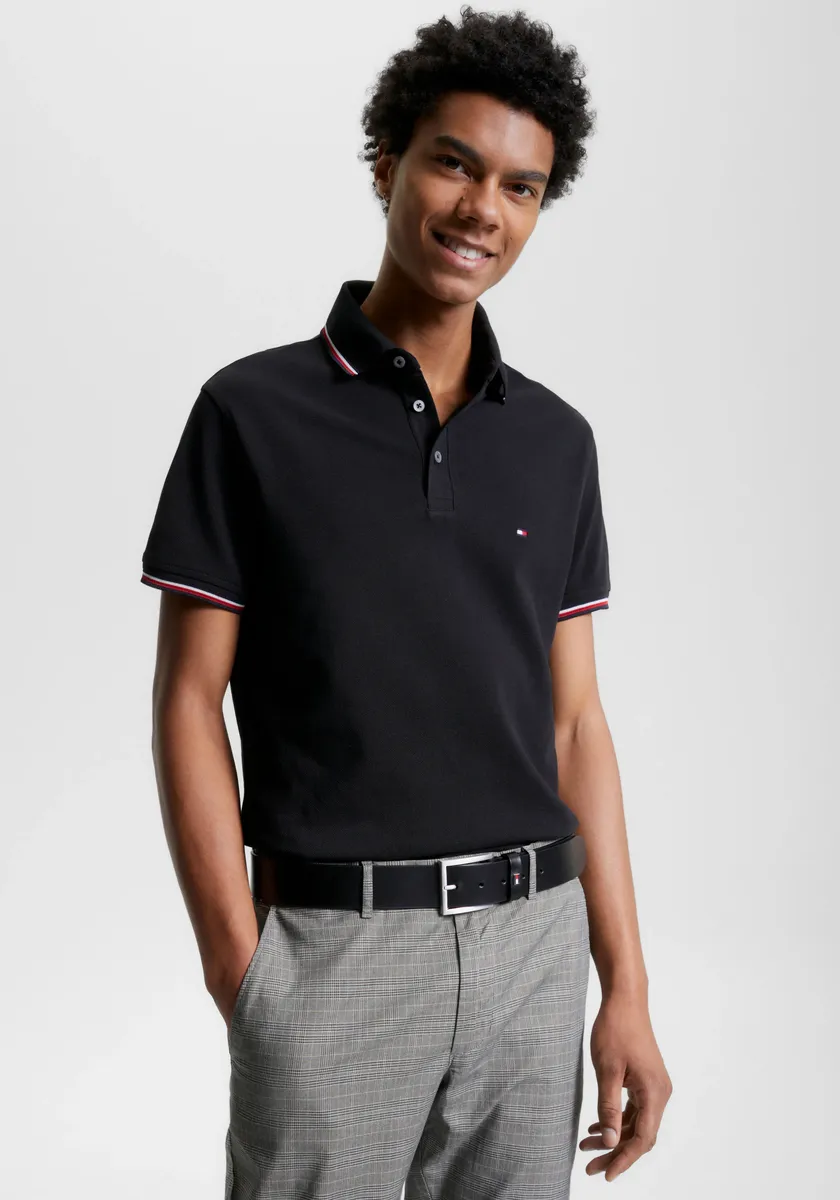 

Рубашка-поло Tommy Hilfiger "1985 RWB TIPPED SLIM POLO", с цветами TH на рукавах и воротнике, черный