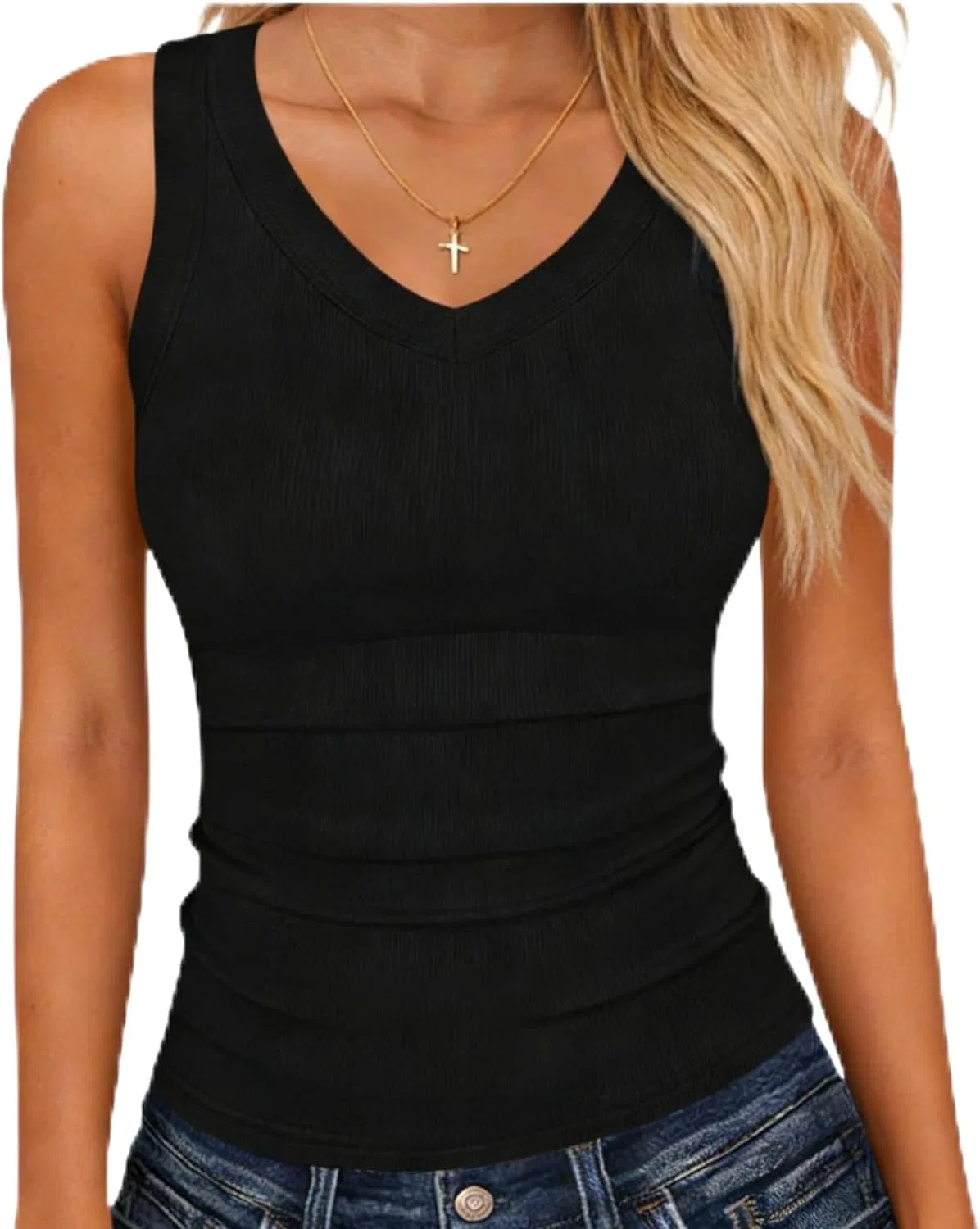 Топ женский с V-образным вырезом и открытой спиной, Ribbed, Black