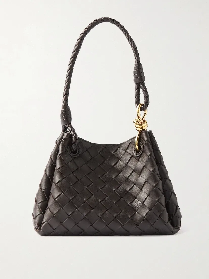 Малая кожаная плечевая сумка Parachute с плетением intrecciato BOTTEGA VENETA, коричневый